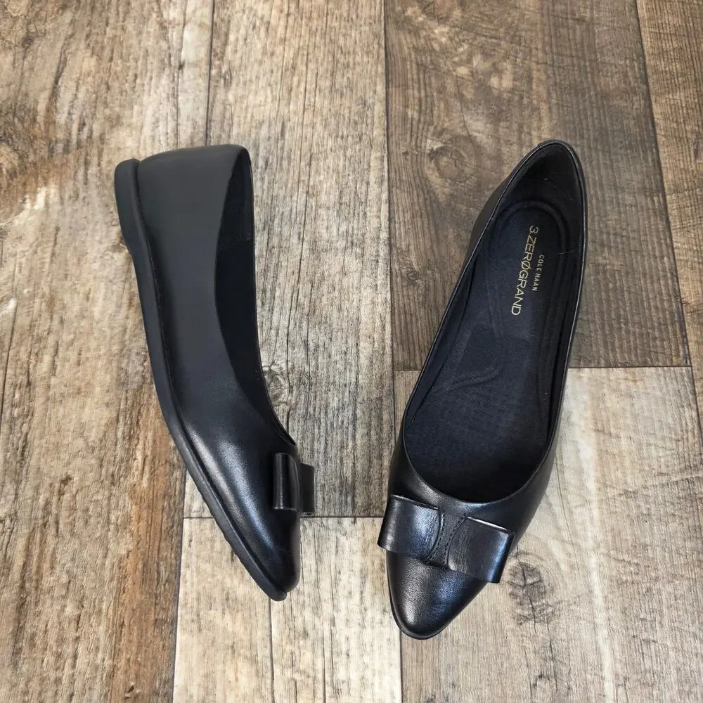 Cole Haan Zerogrand Ballet Flats Womens 6B Black Leather Bow Comfort Shoes